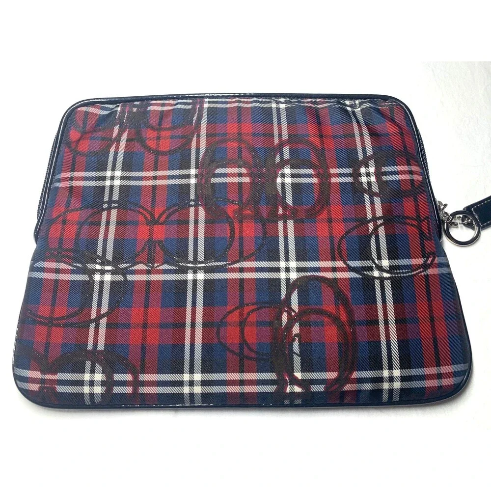 Coach Poppy Tartan Plaid Red Black Sparkle Tablet Case Zip Clutch Pockets